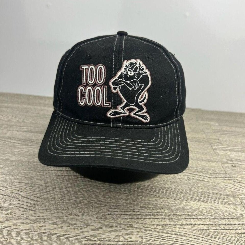 Vintage Looney Tunes Hat Cap Snap Back Black Tasmanian Devil Too Cool Cartoon